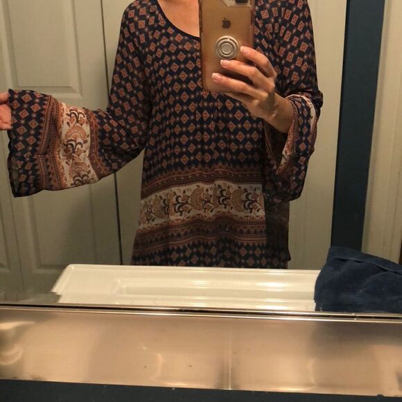 Blu Pepper chiffon boho chic bell sleeve top S - Picture 5 of 6